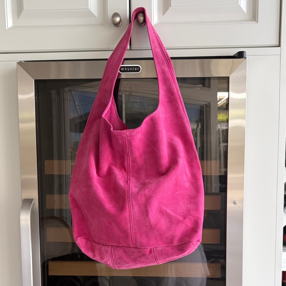 Pink Suede Hobo Shoulder Bag